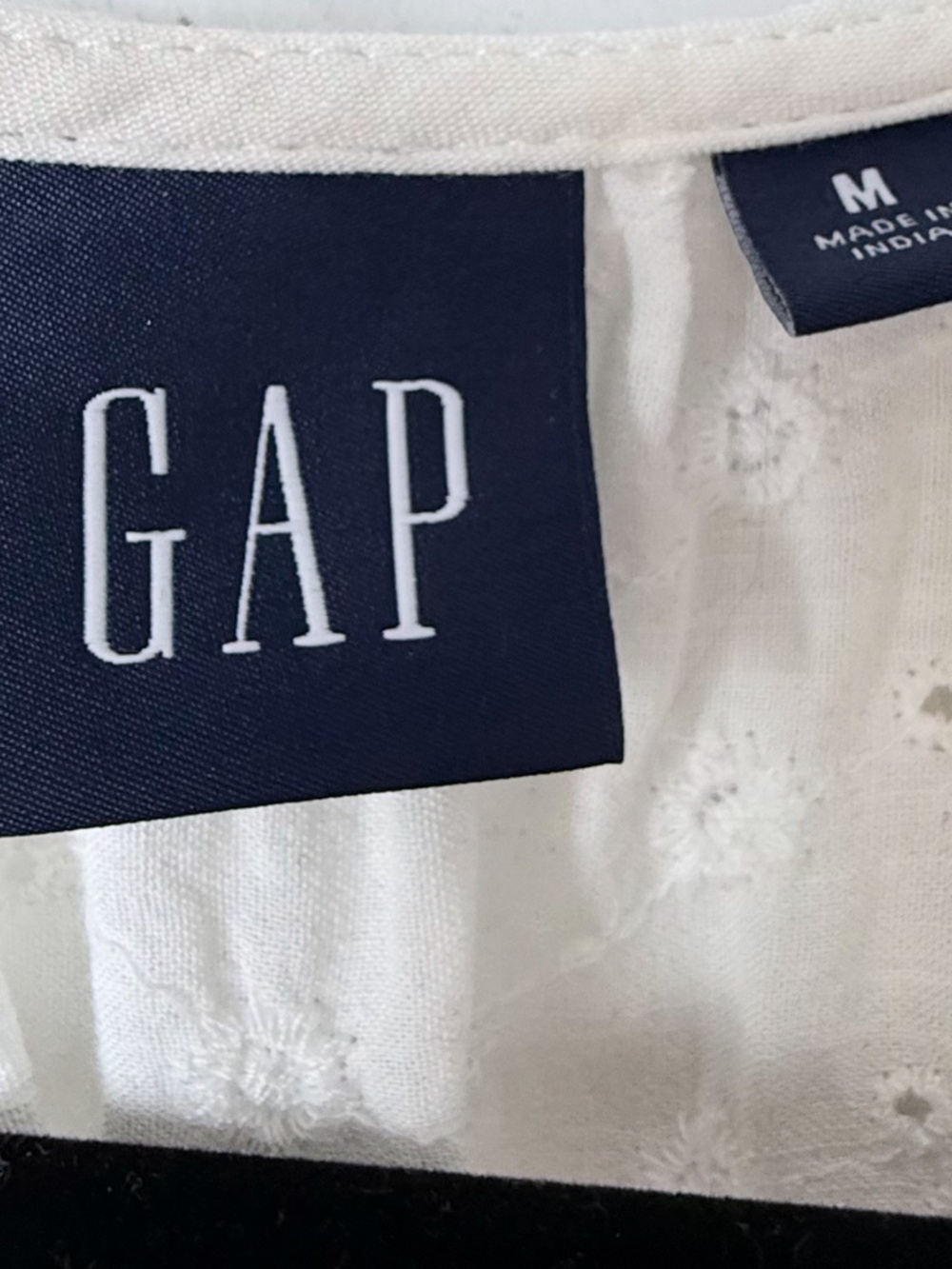 Gap White Puff Sleeve Eyelet Midi Dress Button Front Broderie Size Medium (Q) - Picture 6 of 8